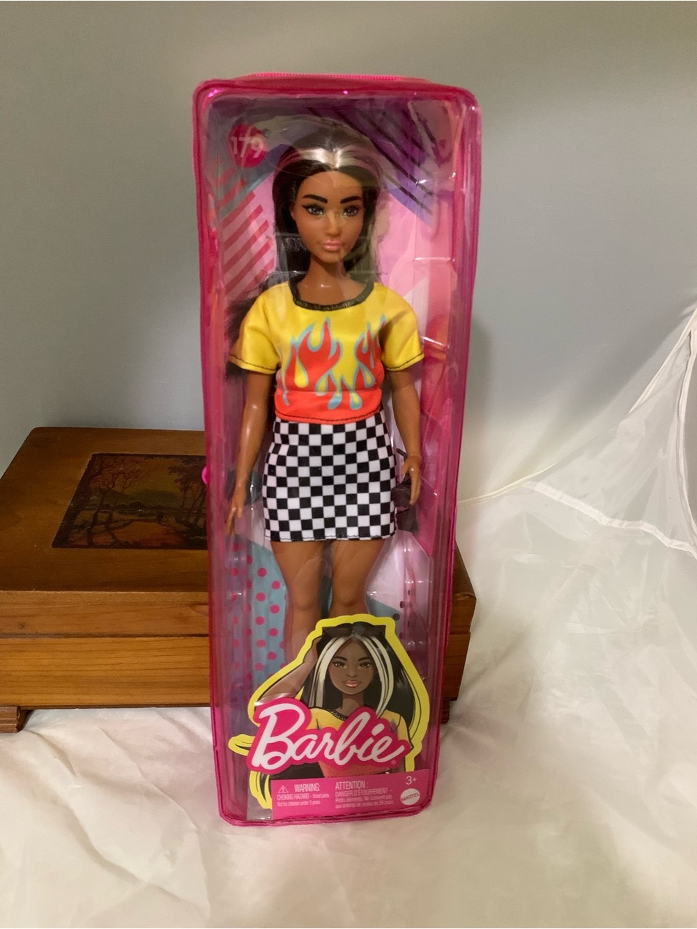 Barbie Fashionista 179 Yellow Flame Top with Black & White Checker Skirt